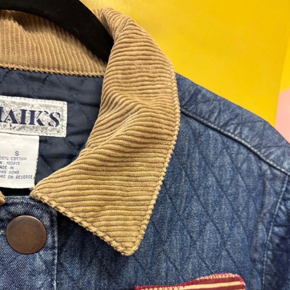 Haiks Vintage 90s Quilted Denim Americana Flag Star Jacket Corduroy Cottage S - Picture 6 of 10